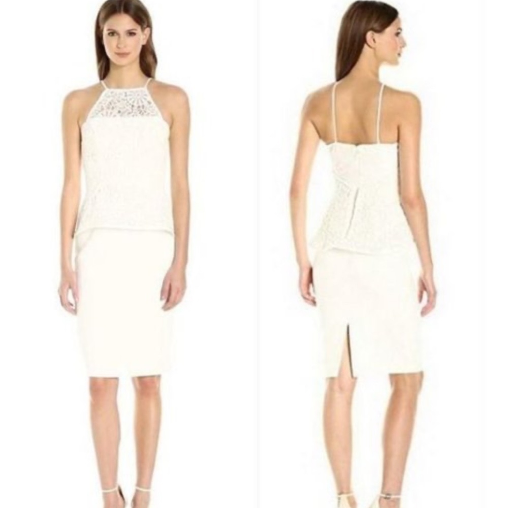 Black Halo Corsica Peplum Halter Sheath Dress Off White Size 6